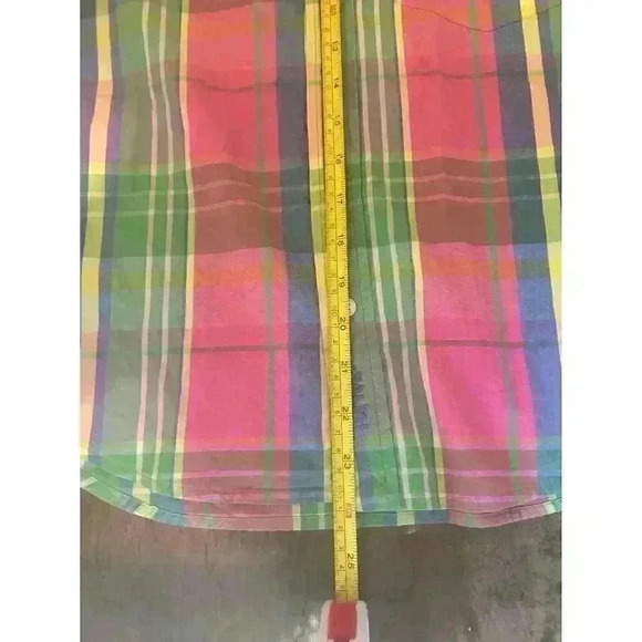 Ralph Lauren Girls Bright Pink Multicolour Plaid 3/4 Sleeve‎ Button Down Shirt M - Picture 6 of 13